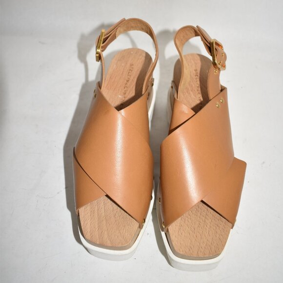$850 STELLA MCCARTNEY PERCY PLATFORM CRISS CROSS LEATHER SANDAL CAMEL 37 (DB23) - Picture 3 of 8